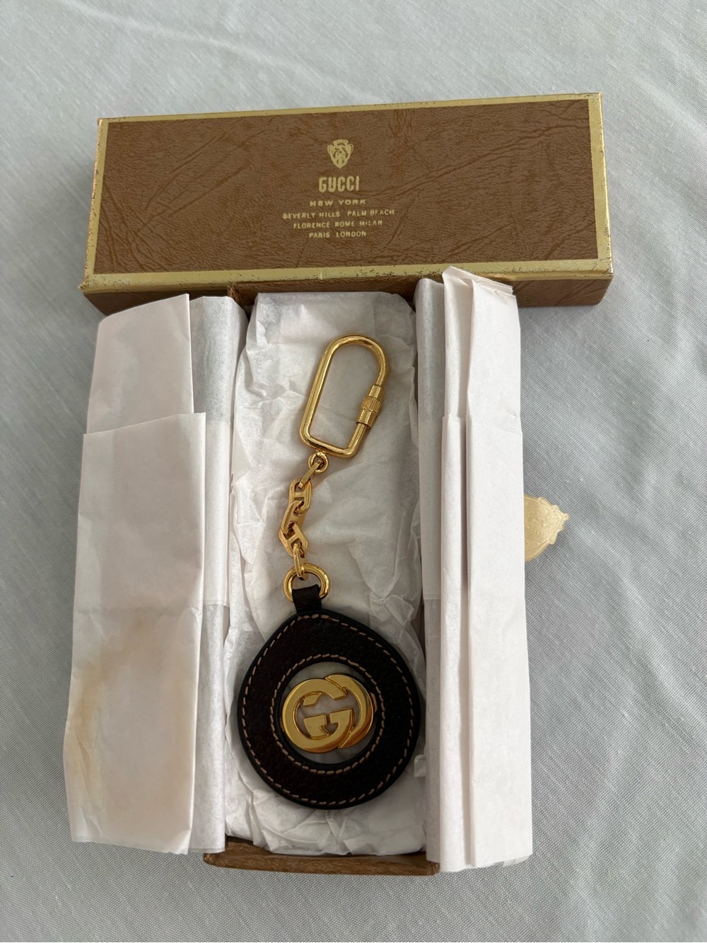 Gucci Brown and Gold Double G Leather Key Ring
